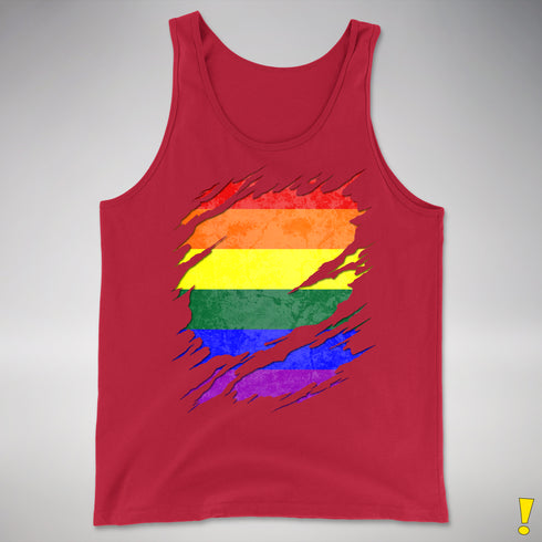 LGBTQ Pride Flag Ripped Reveal Premium Tank Top - Red